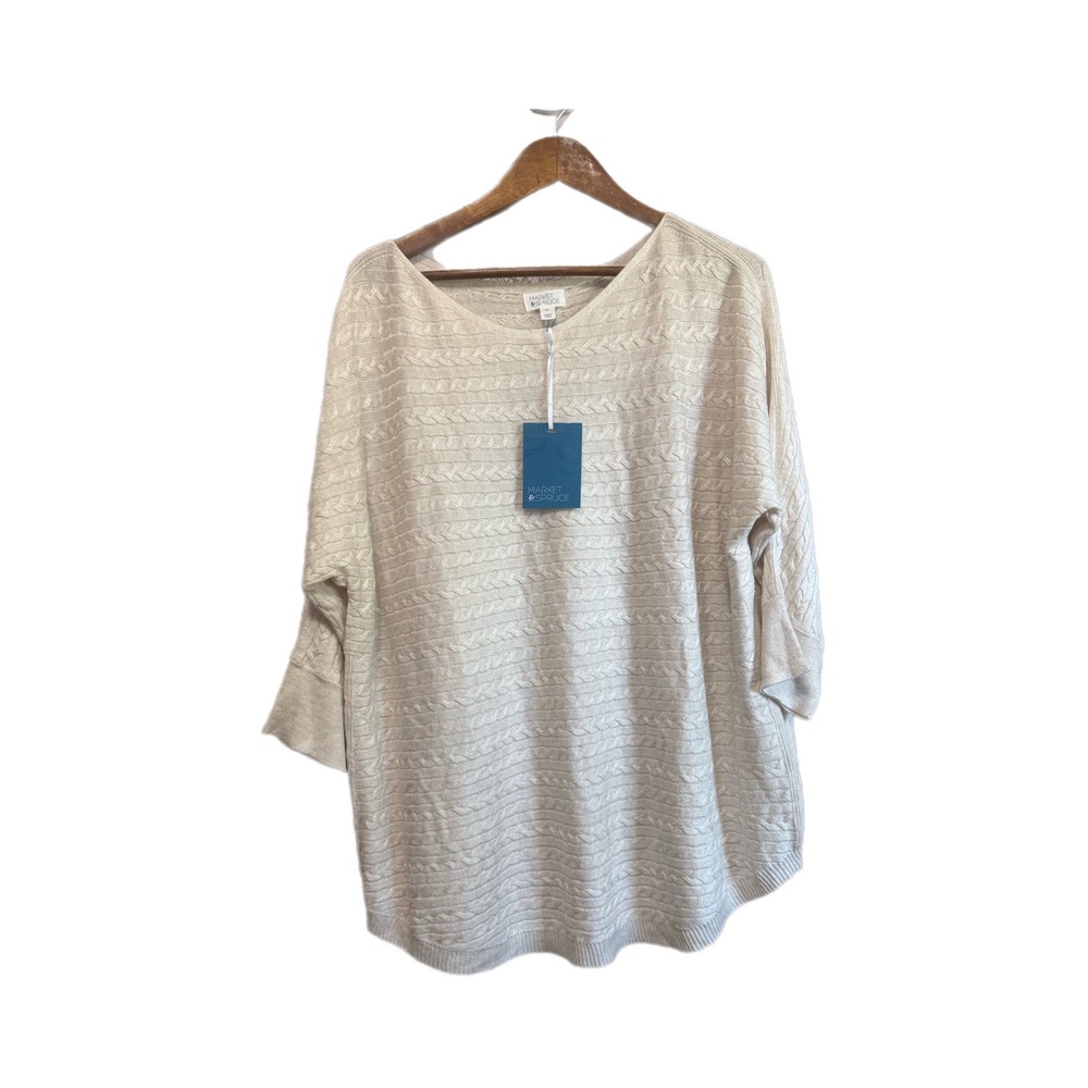 Market & Spruce Cable Knit Sweater Womens XXL Cream NWT Cashmere Silk Blend